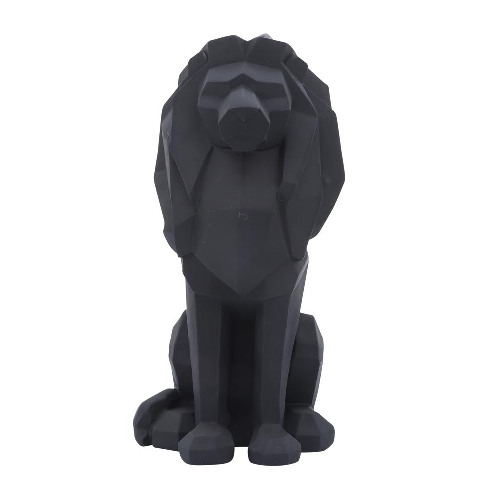 Resin 11"h Sitting Lion, Black. Picture 2