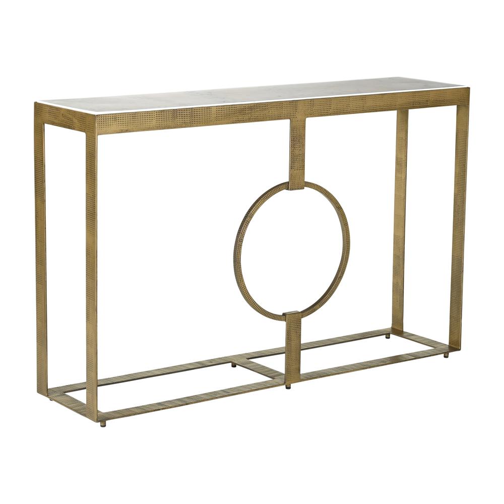 Metal, 48x31 Marble Top Console, Gold/white. Picture 2