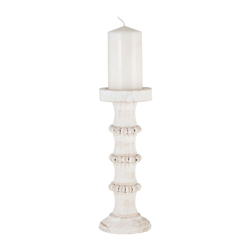 Wood, 13" Antique Style Candle Holder, White. Picture 3