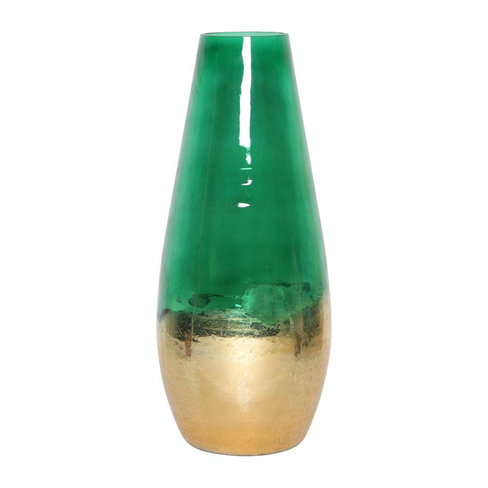 Glass, 11" Gold Dipped Vase, Green. Picture 1