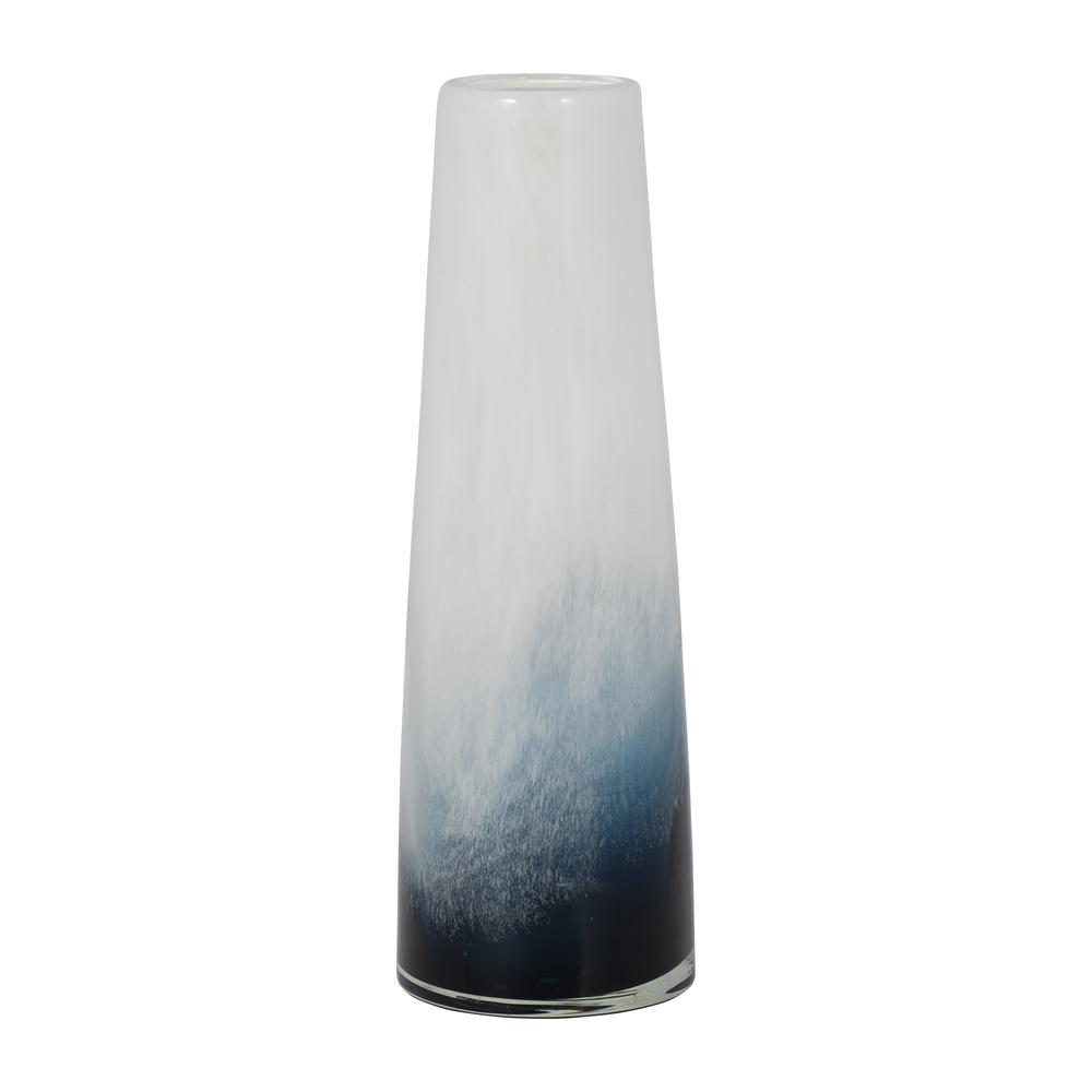 Glass, 15" Blue Waters Vase, Blue/white. Picture 1