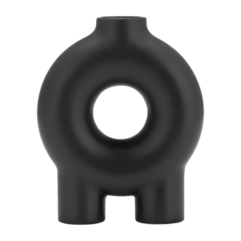Cer,7",donut Footed Vase,black. Picture 1