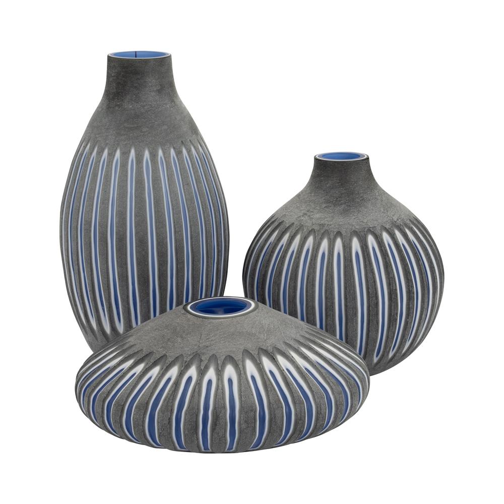 Glass, 7" Ridged Vase, Blue/gray. Picture 7