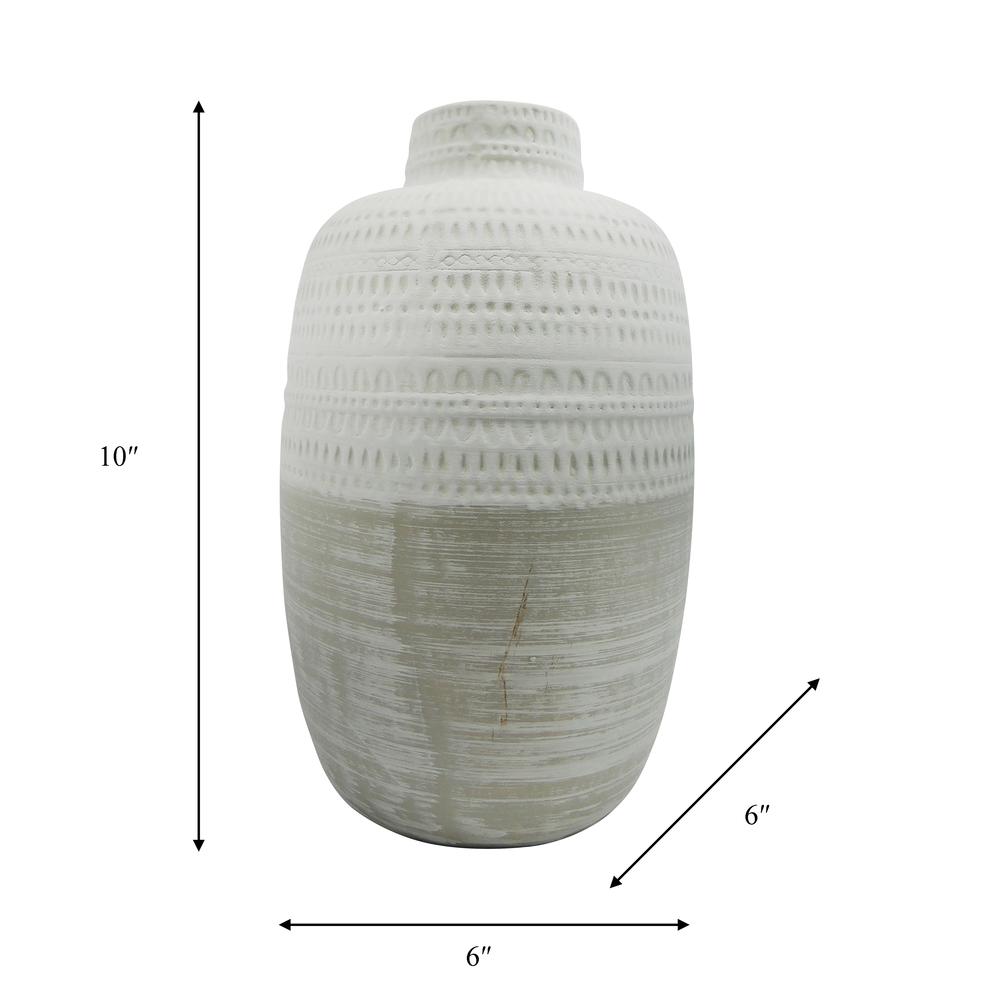 Ceramic 10" Tribal Vase, Beige. Picture 2