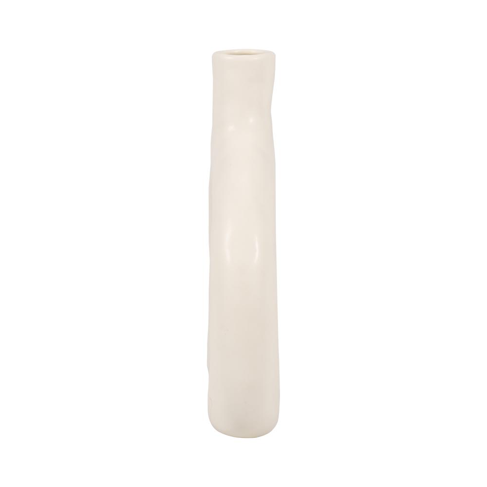 Cer 8" Textured Wide Cut-out Vase, Cotton. Picture 3