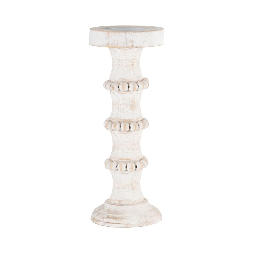 Wood, 13" Antique Style Candle Holder, White. The main picture.