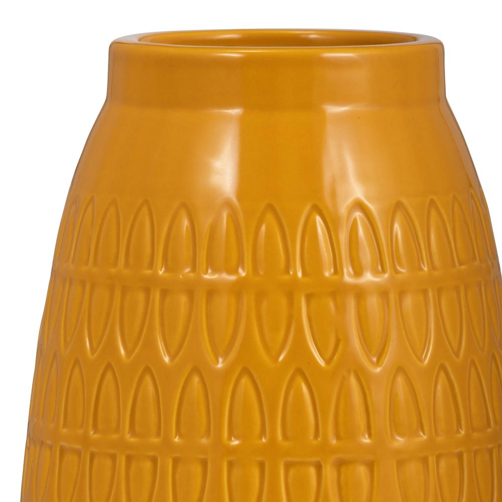 Cer, 8"h Carved Vase, Mustard Gold. Picture 4