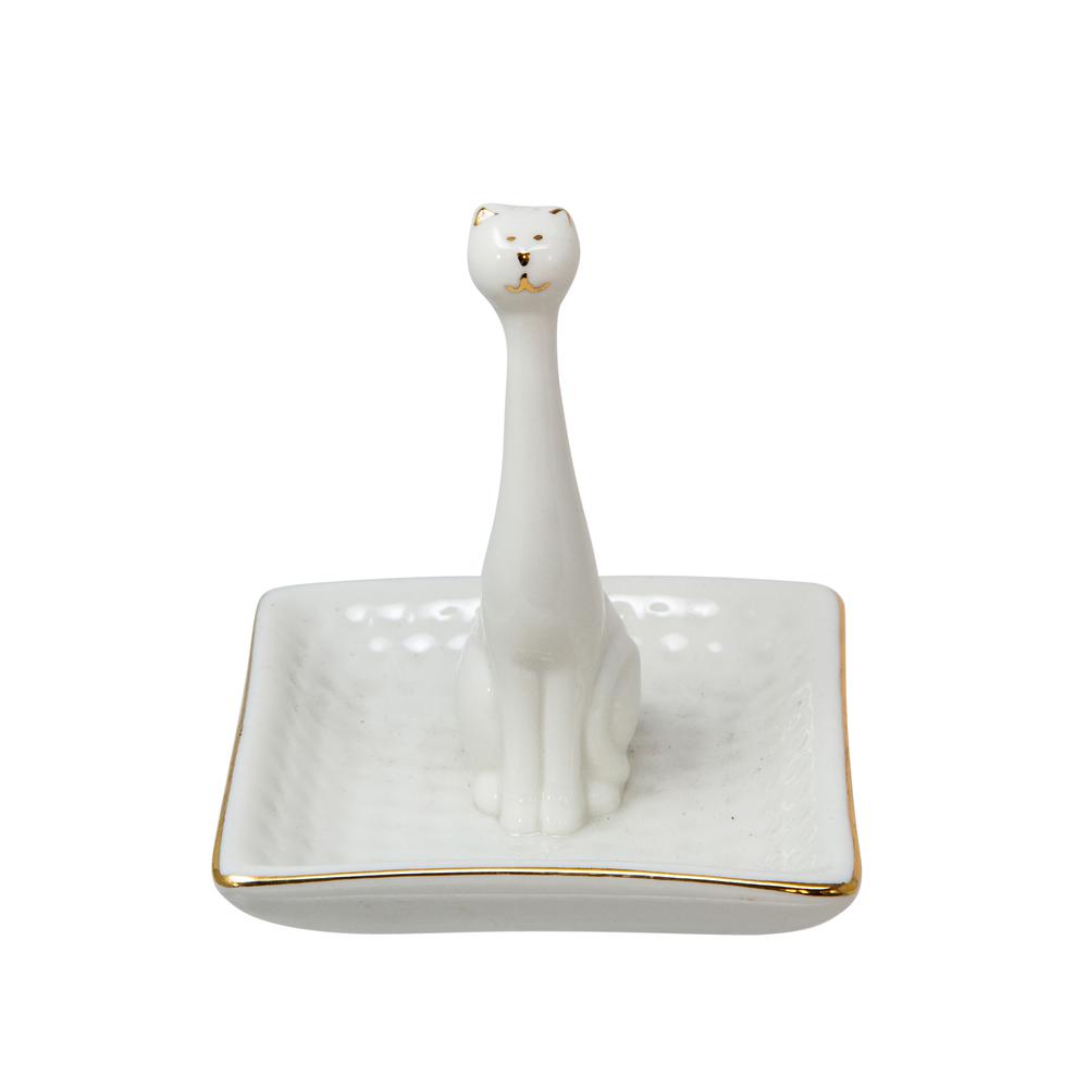 White/gold Cat Square Ring Holder. Picture 1