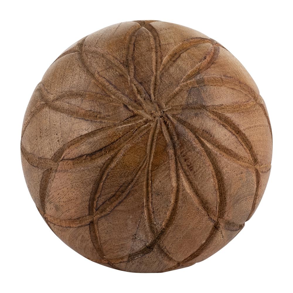 Wood, 5" Textured Orb, Brown. Picture 1