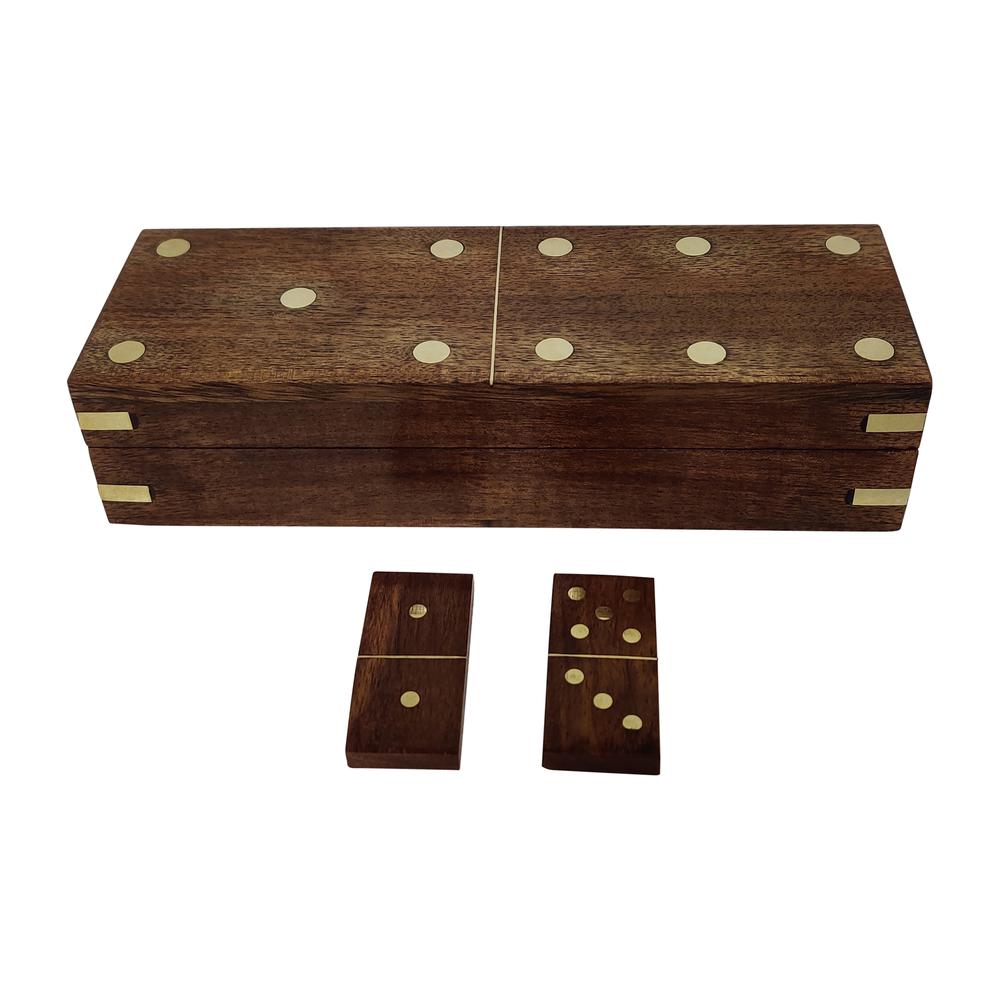Wood, 8x3 Dominoes Box, Brown. Picture 1