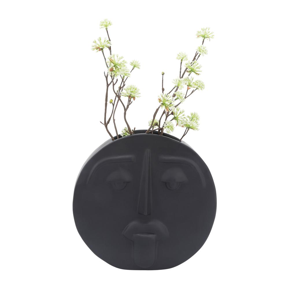 Cer, 10" Sad Face Vase, Black. Picture 5