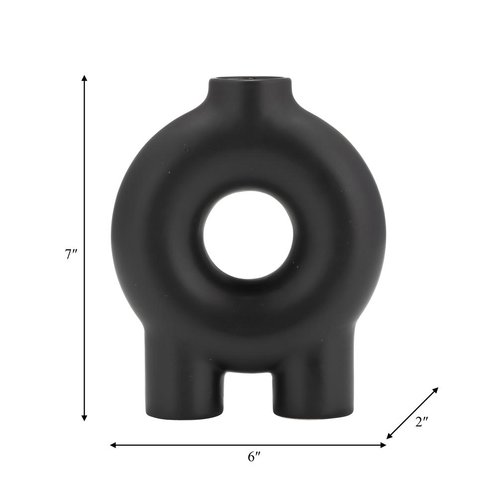 Cer,7",donut Footed Vase,black. Picture 9