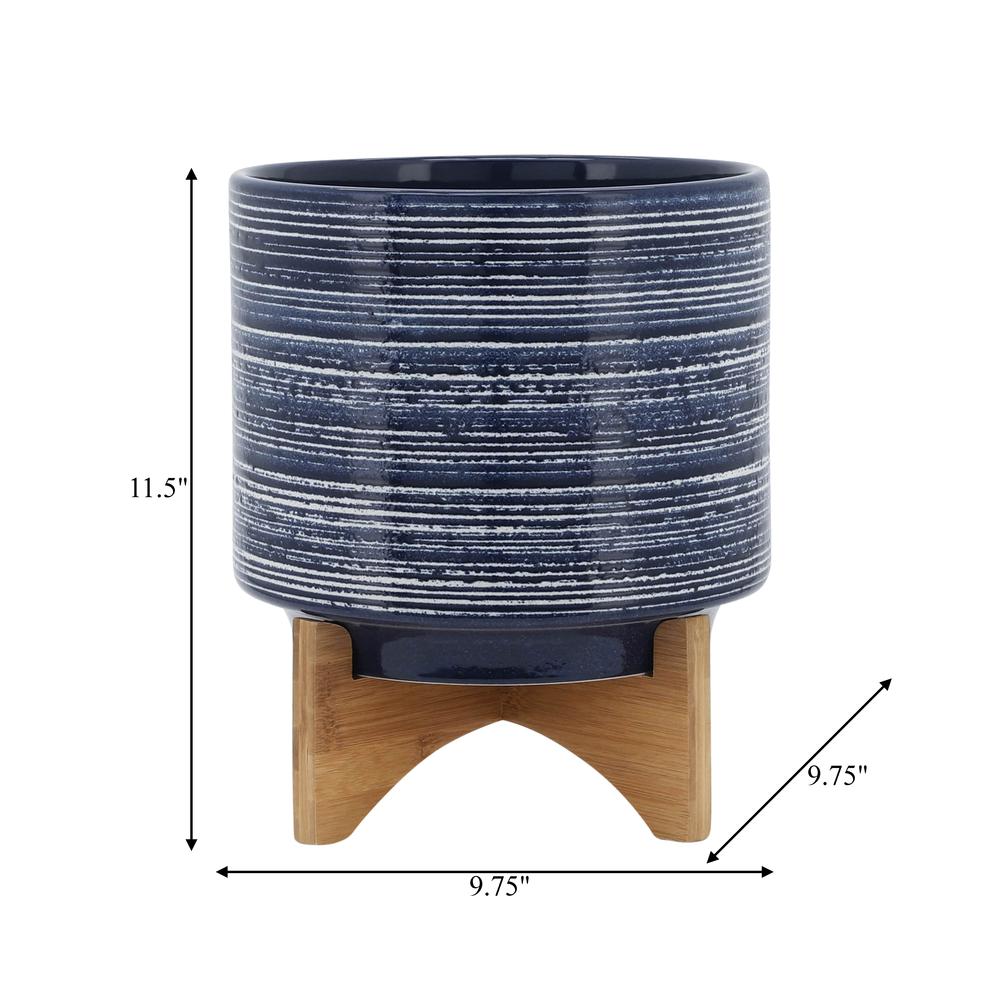 Ceramic 10" Planter On Stand, Blue. Picture 9