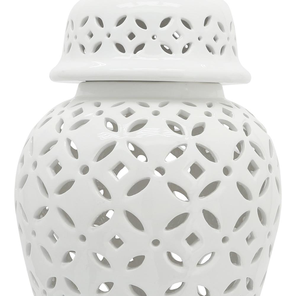 24" Cut-out Daisies Temple Jar, White. Picture 7