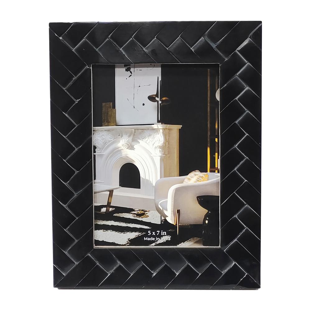 Resin, 5x7 Woven Photo Frame, Black. Picture 1