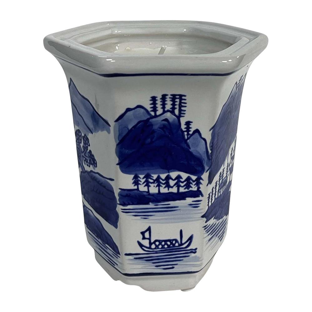 4", 5oz  Chinoiserie Candle , Blue/white. Picture 1