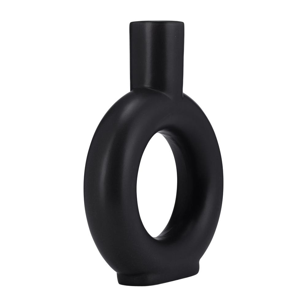 Cer, 9" Round Cut-out Vase, Black. Picture 2