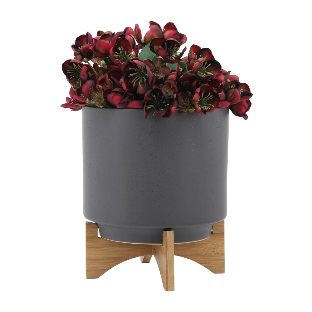 S/2 8/10" Planter W/ Wood Stand, Matte Gray. Picture 3