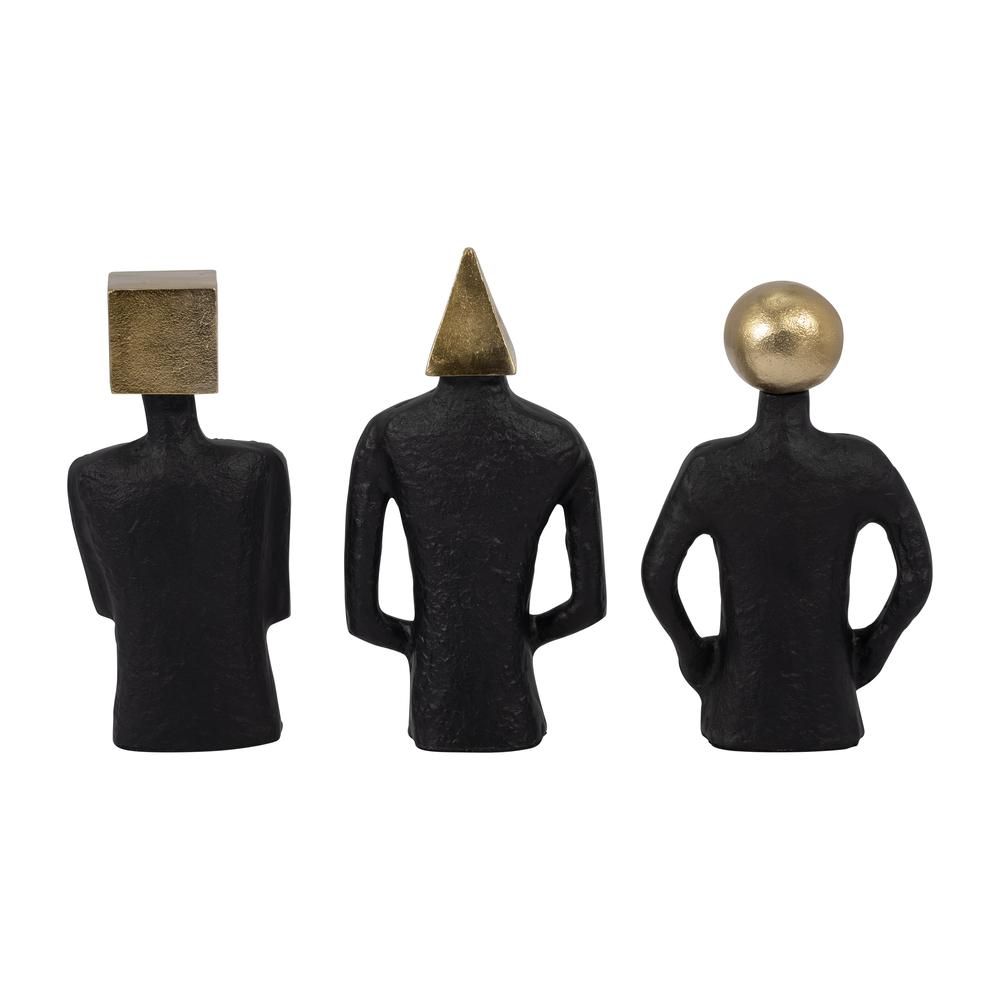 Metal, S/3 11" Man With Square Head, Black/gold. Picture 4