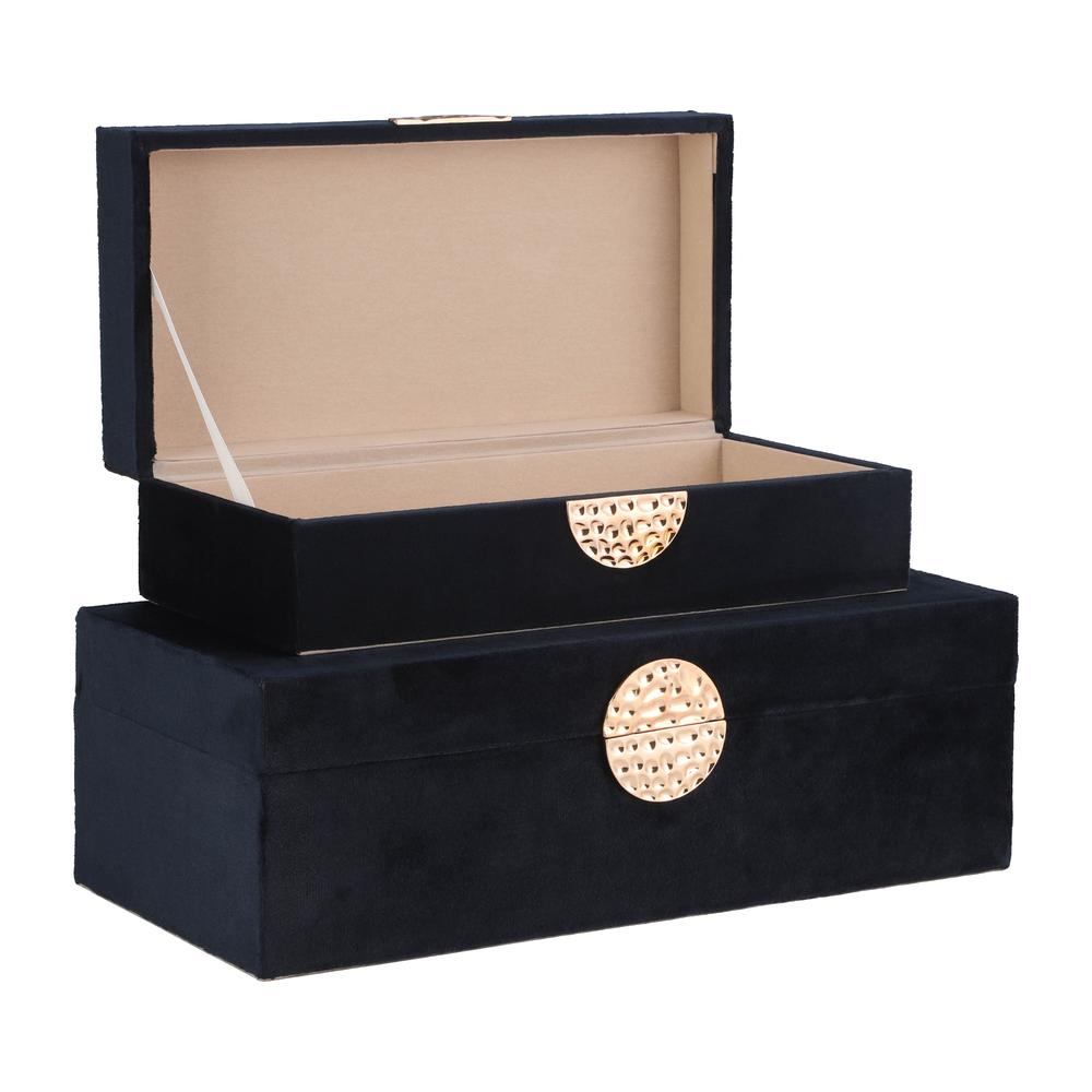 Wood, S/2 10/12" Box W/ Medallion, Navy/gold. Picture 7