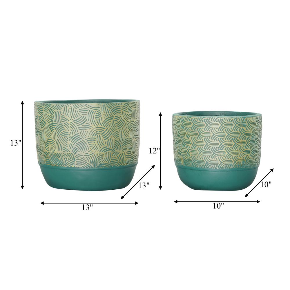 Resin, S/2 10/13"d Swirl Planters, Green/gold. Picture 8