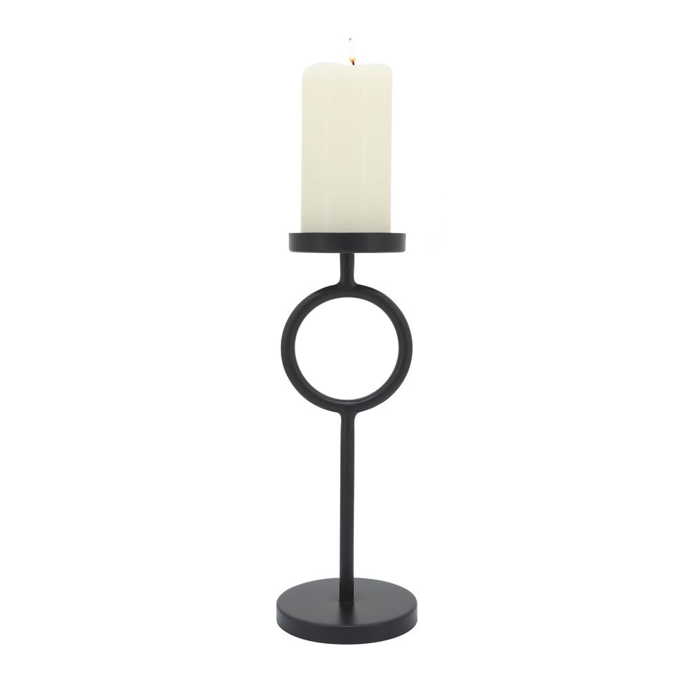 Metal, 13"h Ring Candle Holder, Black. Picture 4