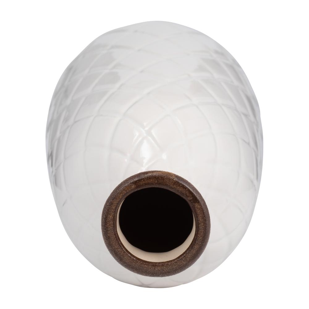 Cer, 12" Plaid Textured Vase, White. Picture 6