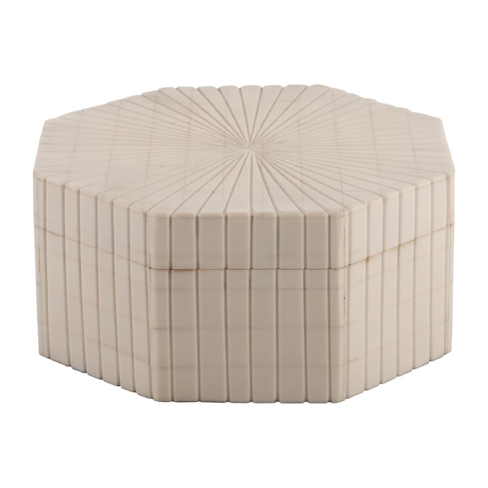 Resin, S/2 6/8" Hxgon Boxes W/ridge Design, Ivory. Picture 1