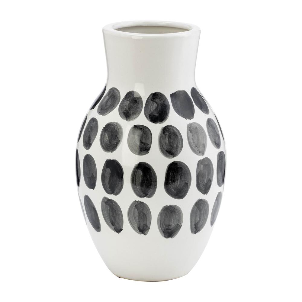 Cer, 10"h Blk Polk-a-dot Flower Vase, White. Picture 3