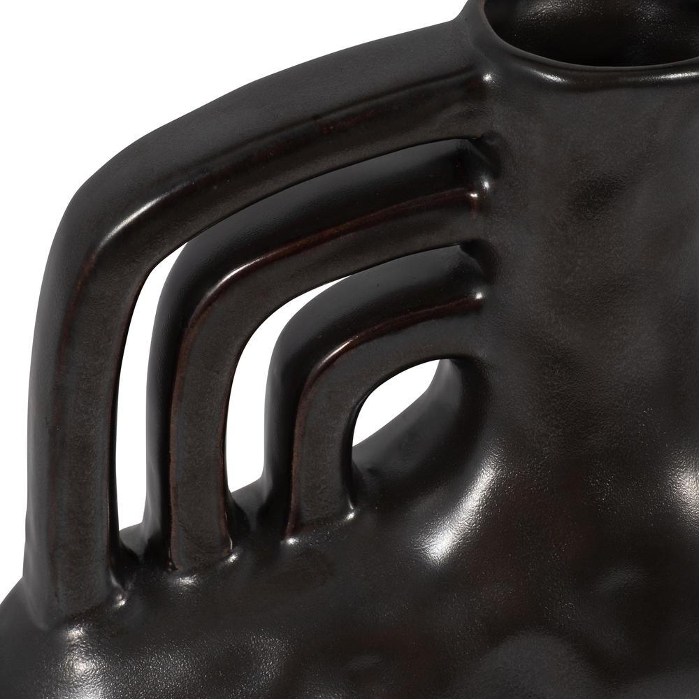 Cer, 8" Metallic Triple Handle Vase, Black. Picture 5