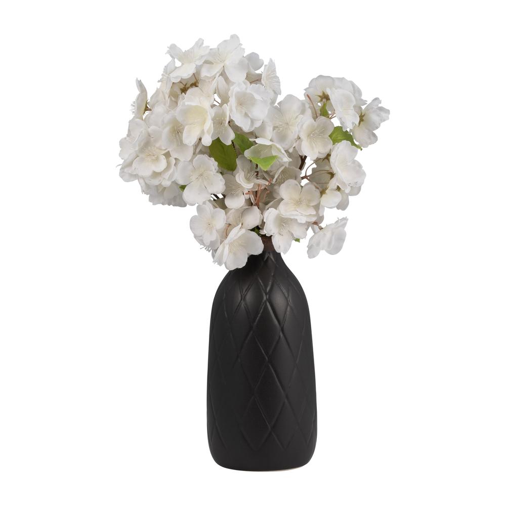 Cer, 9" Plaid Textured Vase, Black. Picture 3