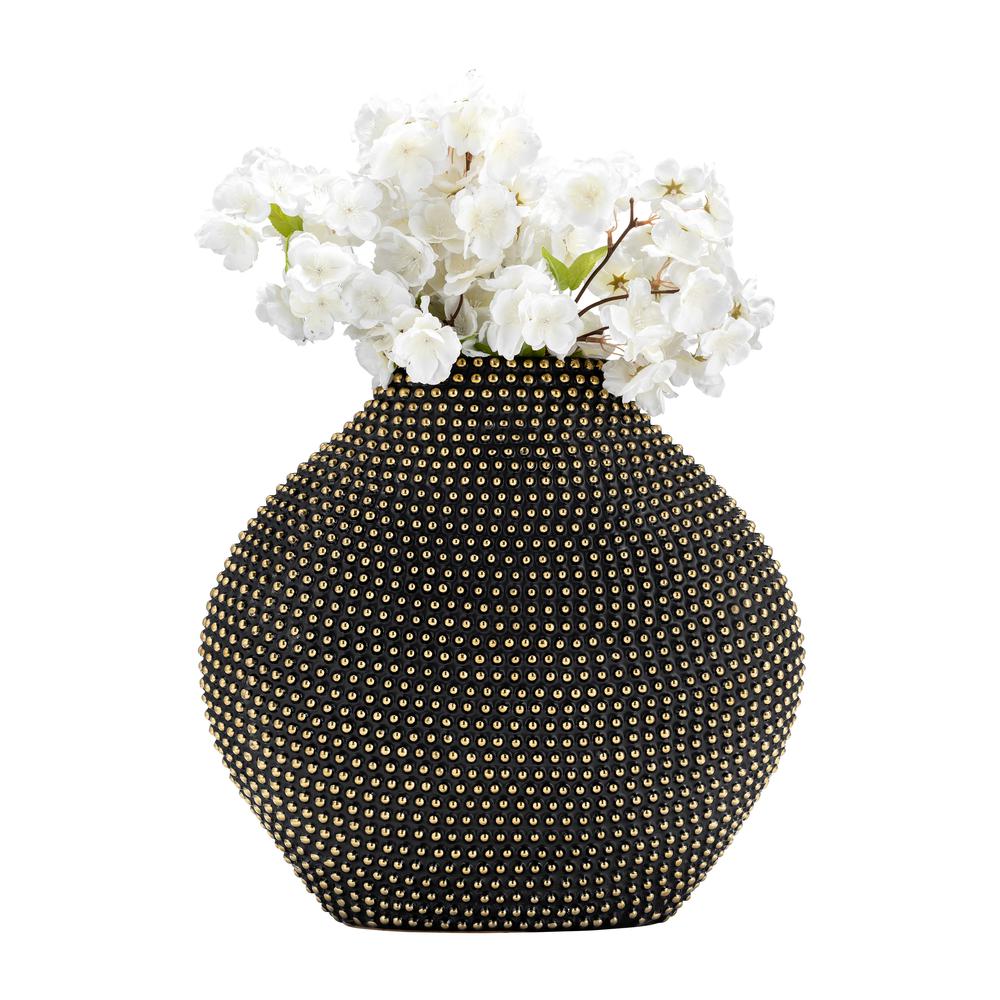 Ceramic 16" Beaded Vase, Black/gold. Picture 2