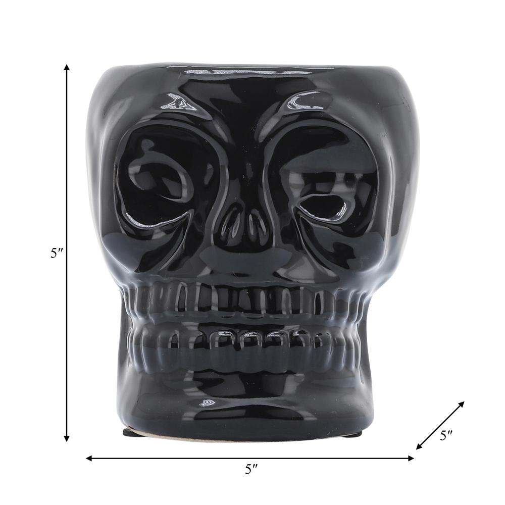 Cer, 5" Skull Vase, Black. Picture 8