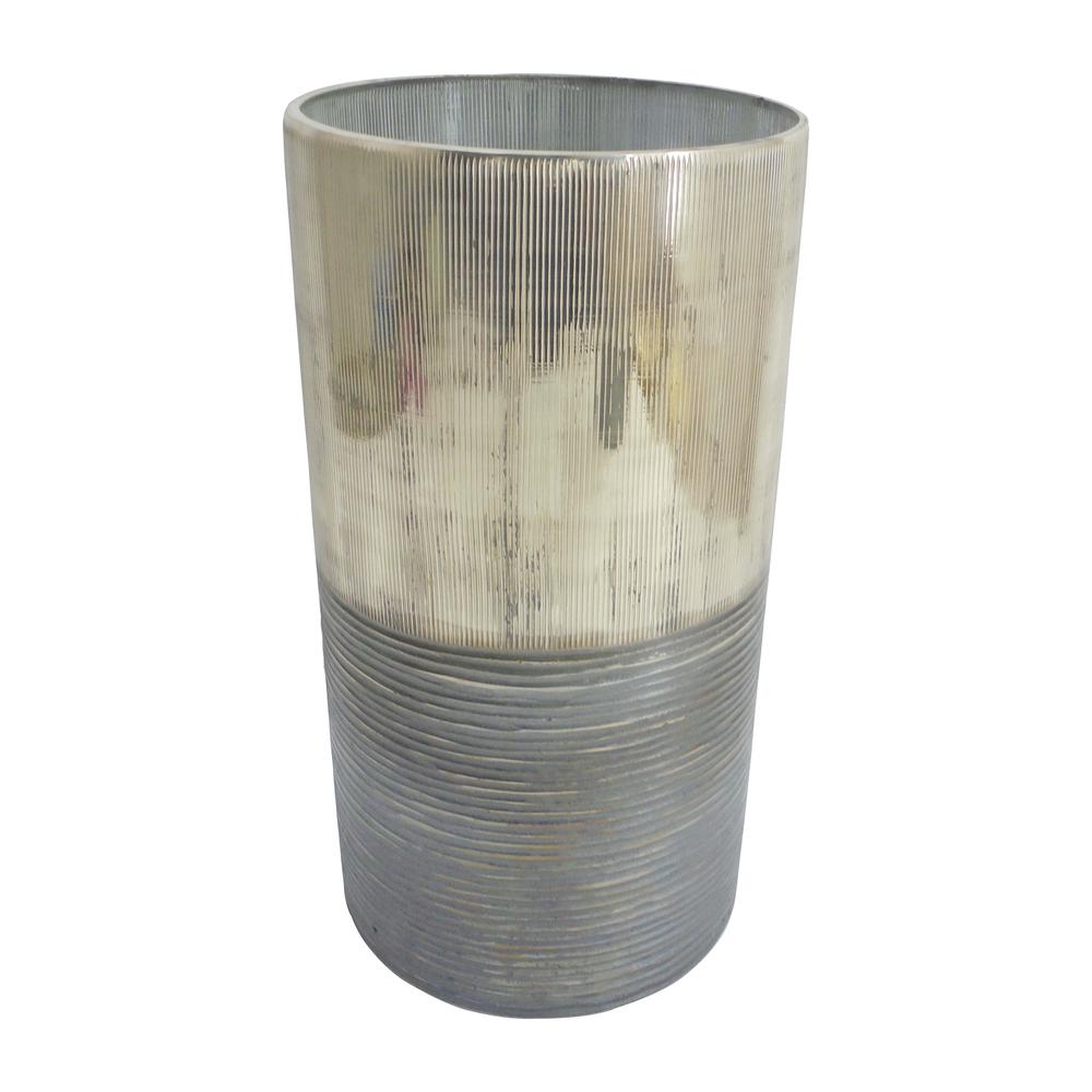 Glass, 13" Metallic 2-tone Vase, Silver. Picture 1