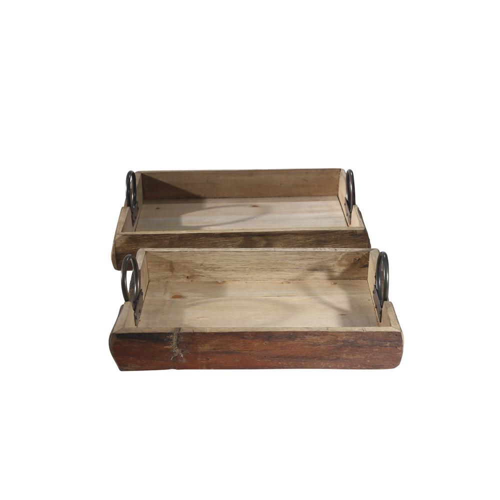 S/2 Wood Trays 19x13x5", Brown. Picture 2