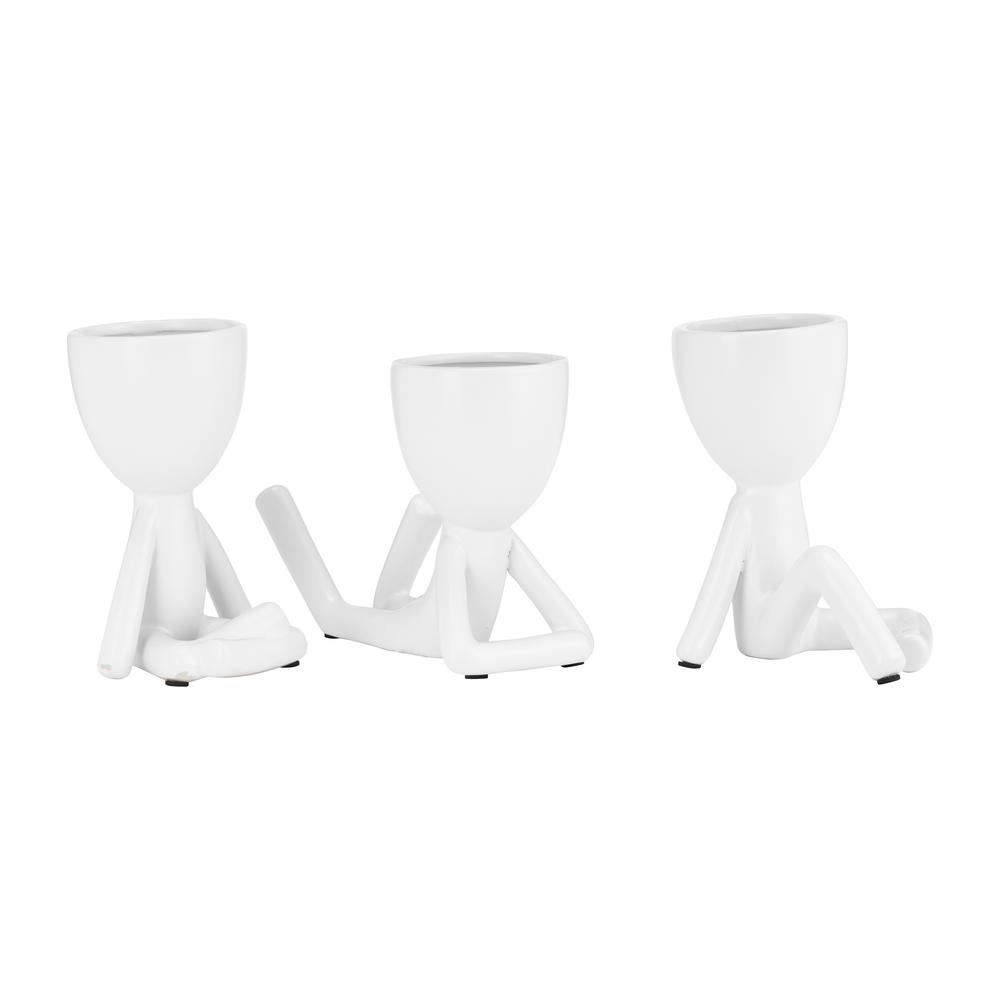Cer, S/3 8" Sitting Humans, White. Picture 2