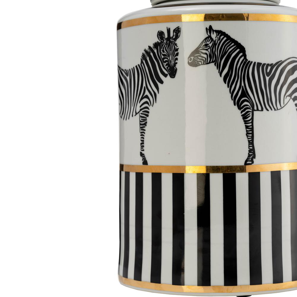 Cer, 12"h Zebra Jar W/ Lid, White/gold. Picture 10