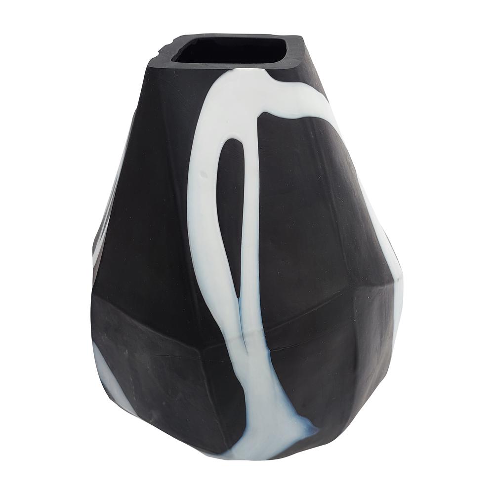 Glass, 10" Abstract Contemporary Vase, Black. Picture 1
