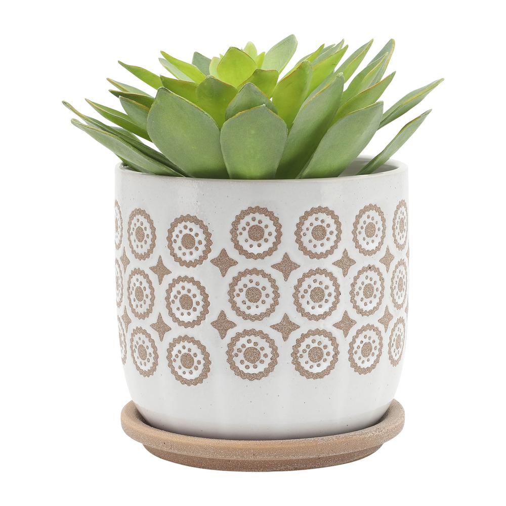 S/2 5/6" Circles Planter W/ Saucer, Beige. Picture 6
