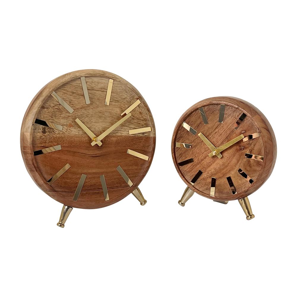 Wood 7'' Gold Table Clock, Brown. Picture 2