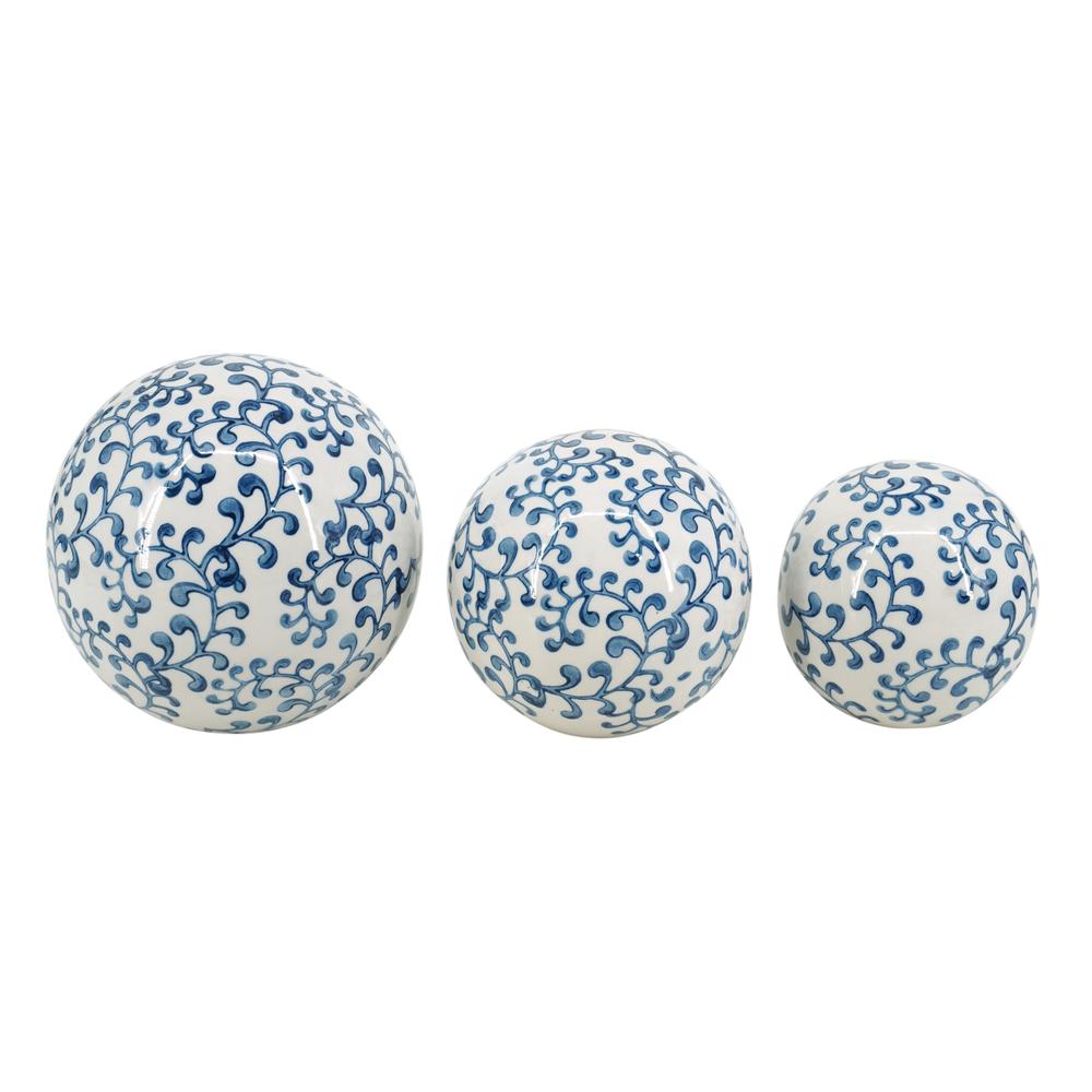 Cer, S/3 Chinoiserie Fern Orbs, 4/5/6" Blue/wht. Picture 1