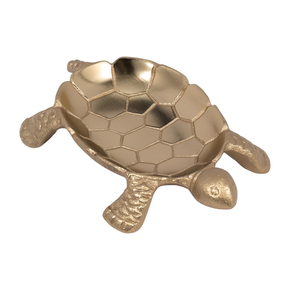 Metal, 7" Turtle Trinket Tray, Gold. Picture 2