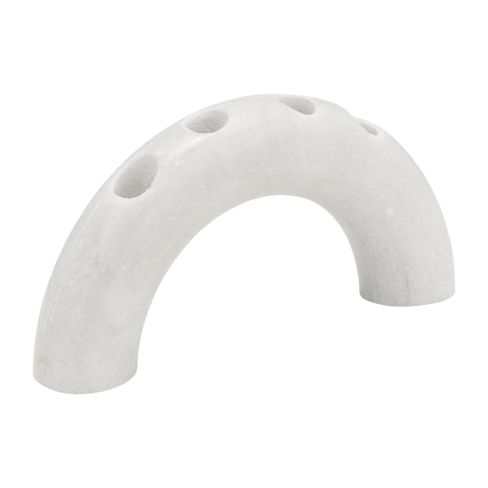 Marble, 10" 4-taper Candle Holder, White. Picture 2