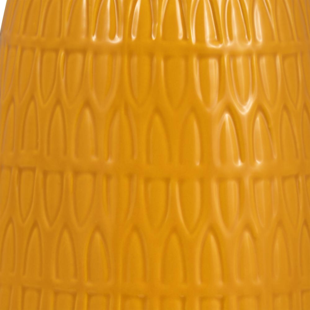 Cer, 12"h Carved Vase, Mustard Gold. Picture 5