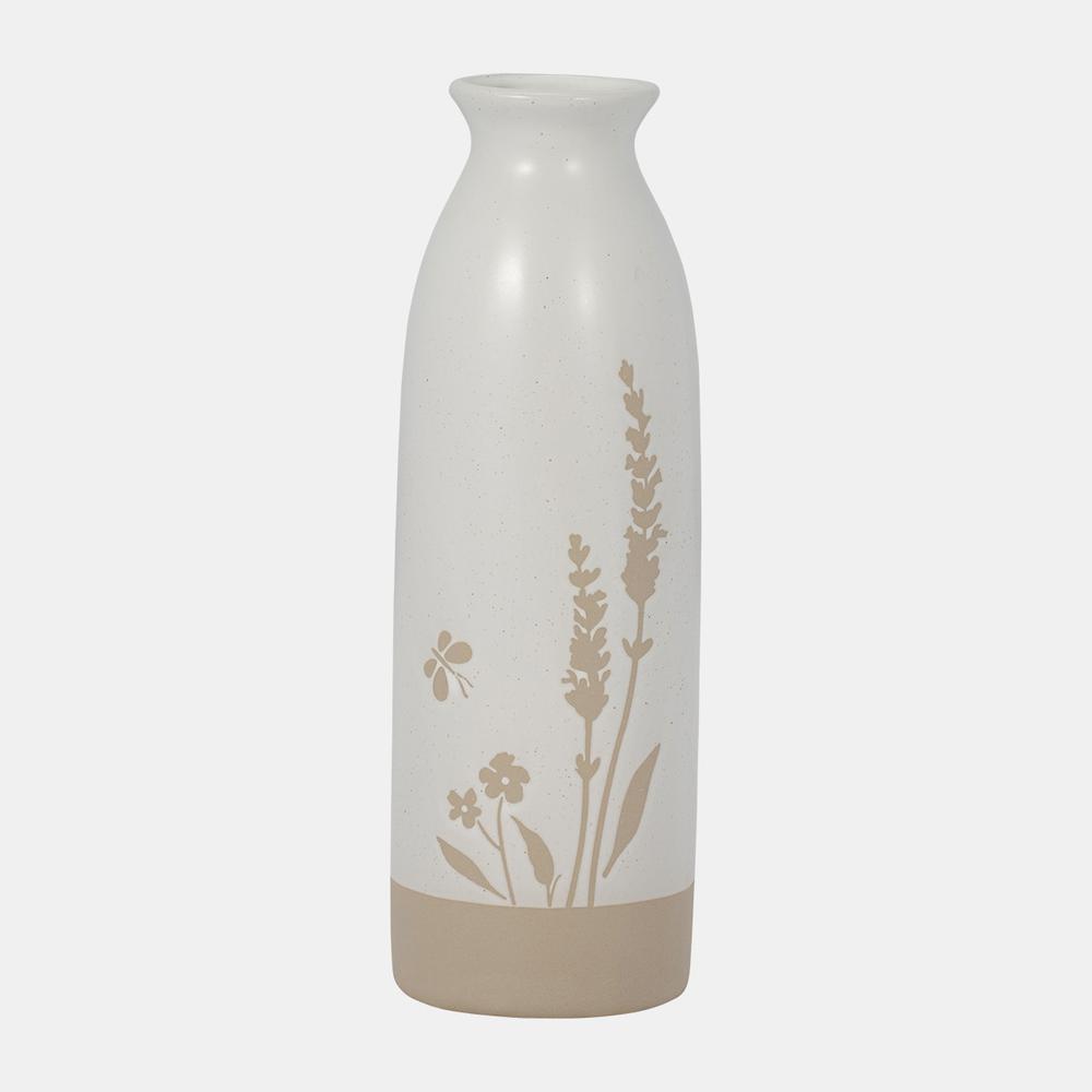 Cer, 10" Flower Field Vase, Ivory. Picture 1