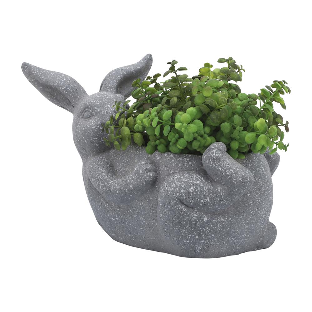 Resin, 15"d  Laying Bunny Planter, Gray. Picture 1