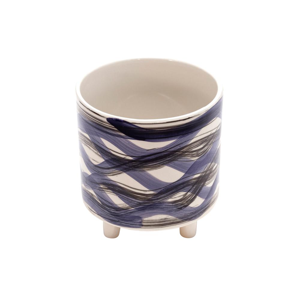 S/2 Footed Planters 9/6", Abstract Blue. Picture 2