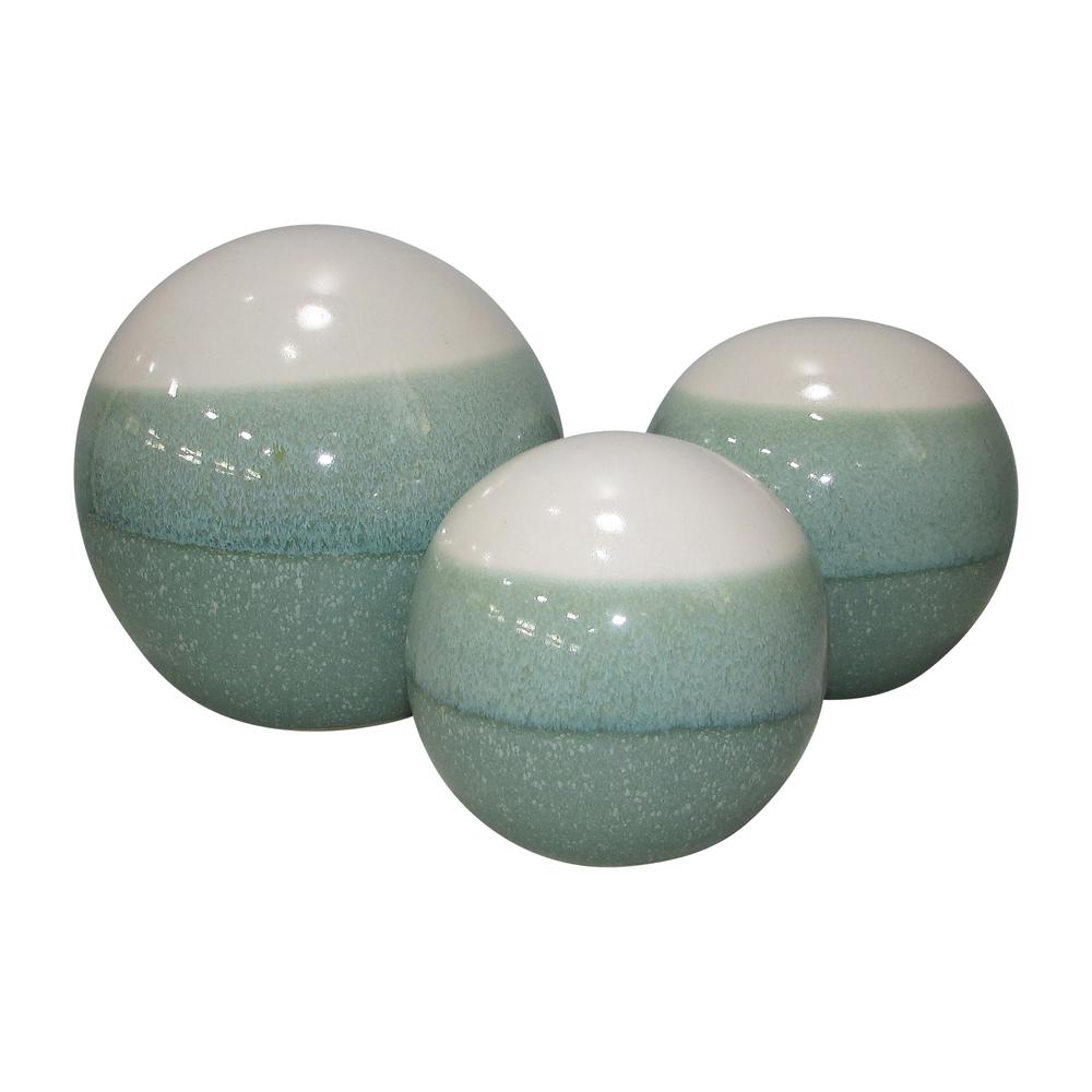 Cer, S/3 Ombre Orbs, 4/5/6" Sage/white. Picture 1
