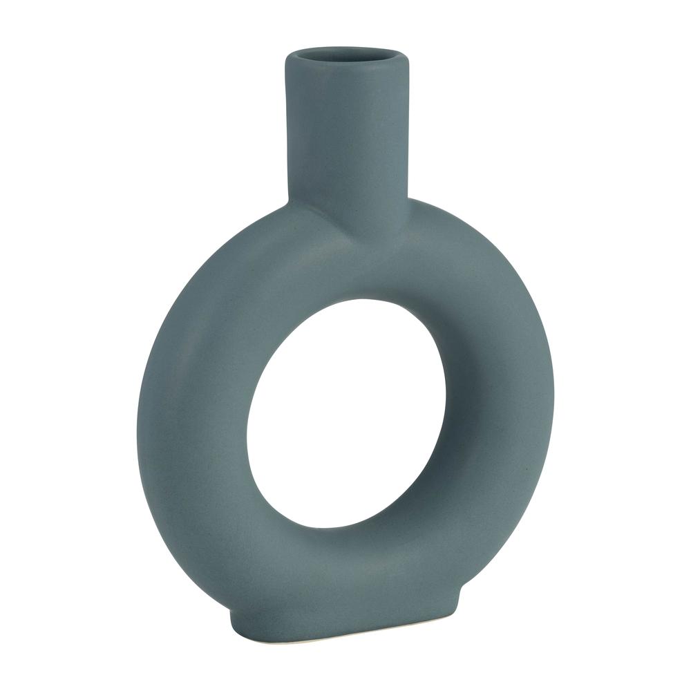 Cer, 9" Round Cut-out Vase, Deep Teal. Picture 2