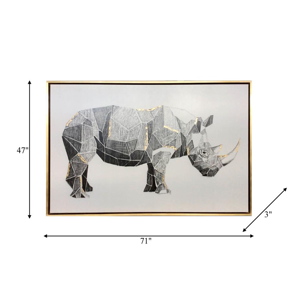 71x47, Hand Painted Charcoal Rhino W/gold Leaf. Picture 2